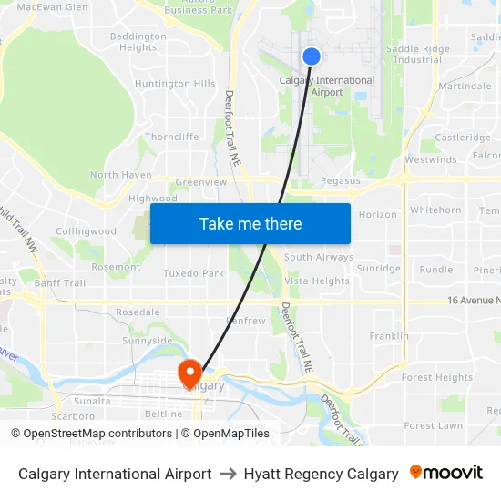 Calgary International Airport to Hyatt Regency Calgary map