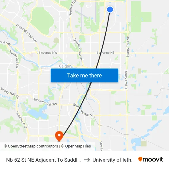 Nb 52 St NE Adjacent To Saddlecreek Cr to University of lethbridge map