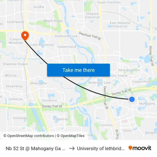 Nb 52 St @ Mahogany Ga SE to University of lethbridge map