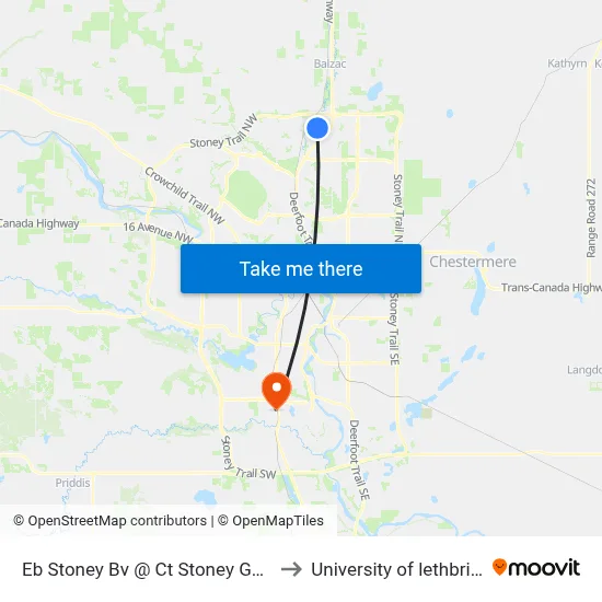 Eb Stoney Bv @ Ct Stoney Garage to University of lethbridge map