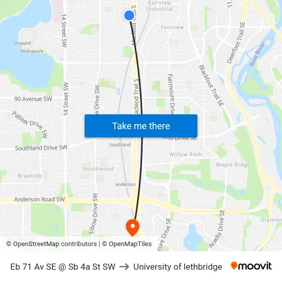 Eb 71 Av SE @ Sb 4a St SW to University of lethbridge map