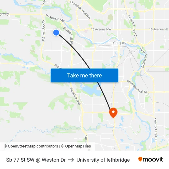Sb 77 St SW @ Weston Dr to University of lethbridge map