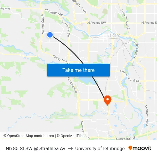 Nb 85 St SW @ Strathlea Av to University of lethbridge map