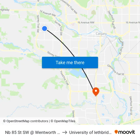 Nb 85 St SW @ Wentworth Dr to University of lethbridge map