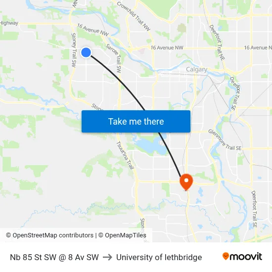 Nb 85 St SW @ 8 Av SW to University of lethbridge map