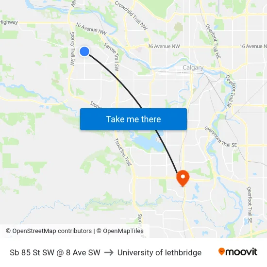 Sb 85 St SW  @ 8 Ave SW to University of lethbridge map