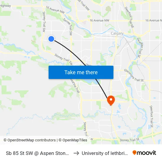 Sb 85 St SW @ Aspen Stone Bv to University of lethbridge map