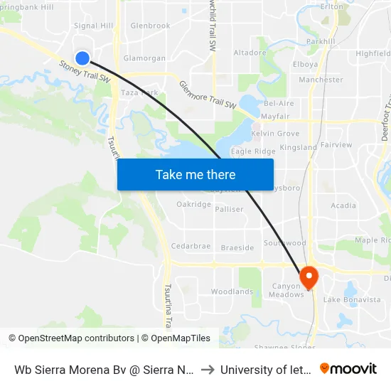 Wb Sierra Morena Bv @ Sierra Nevada Cl SW to University of lethbridge map