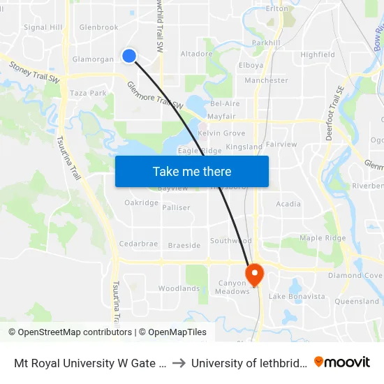 Mt Royal University W Gate Eb to University of lethbridge map