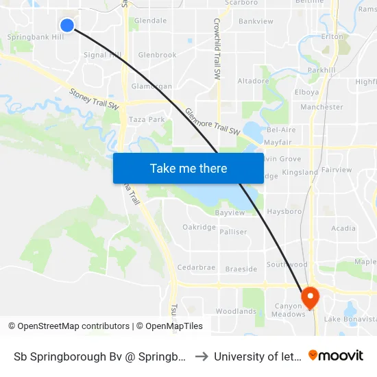 Sb Springborough Bv @ Springborough Gr SW to University of lethbridge map
