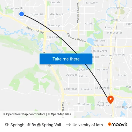 Sb Springbluff Bv @ Spring Valley Wy SW to University of lethbridge map