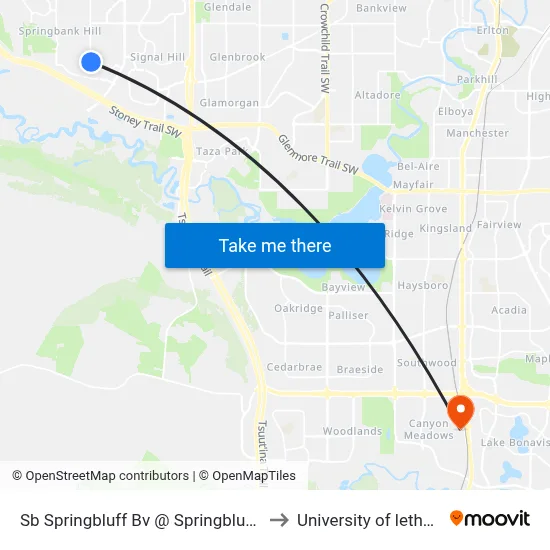 Sb Springbluff Bv @ Springbluff Ln SW to University of lethbridge map