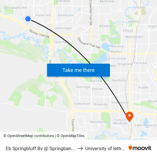 Eb Springbluff Bv @ Springbank Wy SW to University of lethbridge map
