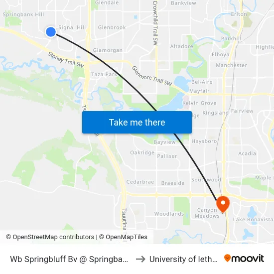 Wb Springbluff  Bv @ Springbank Ga SW to University of lethbridge map