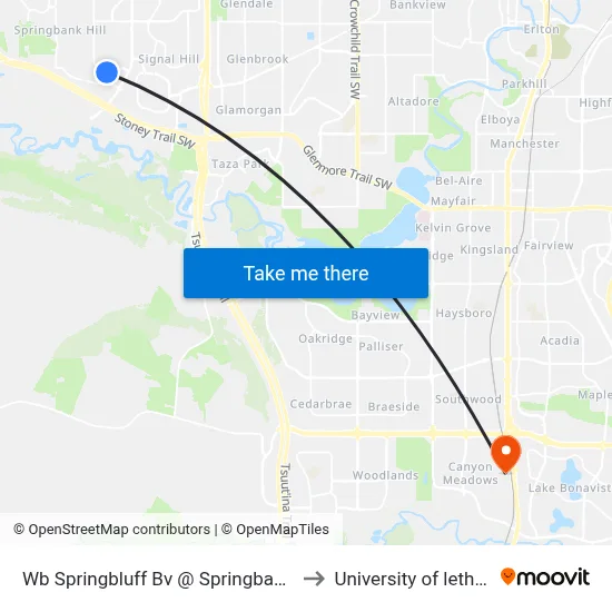 Wb Springbluff Bv @ Springbank Wy SW to University of lethbridge map