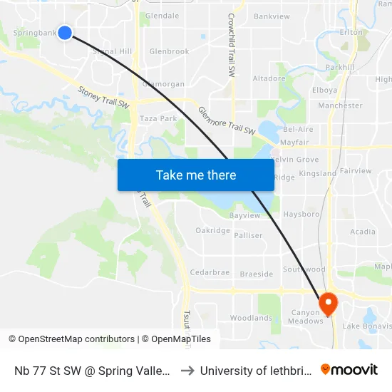 Nb 77 St SW @ Spring Valley Vw to University of lethbridge map
