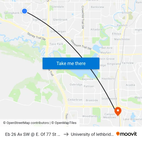 Eb 26 Av SW @ E. Of 77 St SW to University of lethbridge map