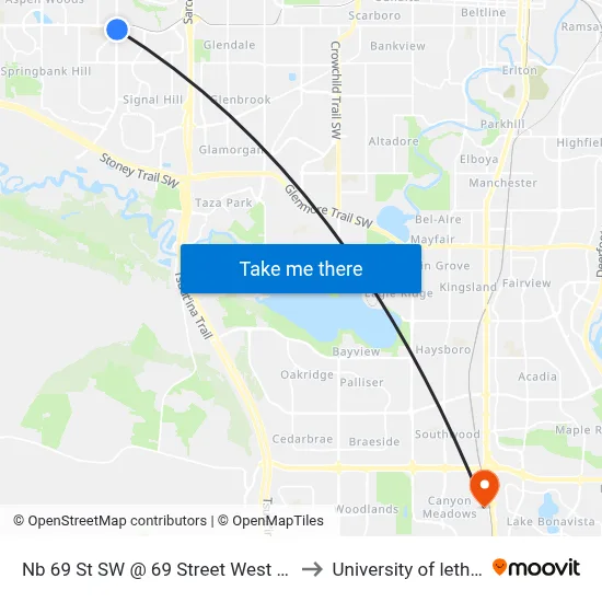 Nb 69 St SW @ 69 Street West Lrt Station to University of lethbridge map