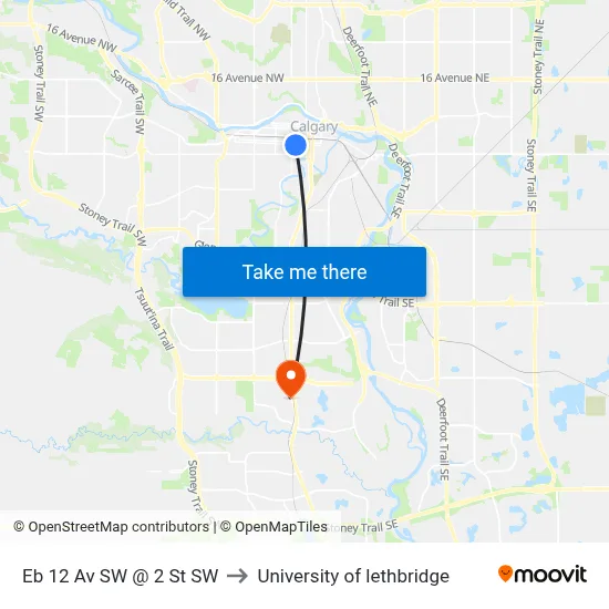 Eb 12 Av SW @ 2 St SW to University of lethbridge map