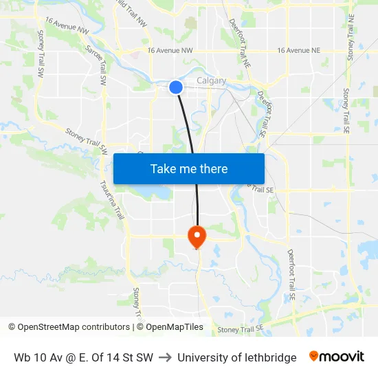 Wb 10 Av @ E. Of 14 St SW to University of lethbridge map