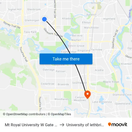 Mt Royal University W Gate Wb to University of lethbridge map