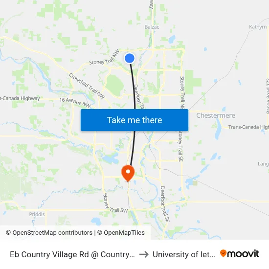 Eb Country Village Rd @ Country Village  Li NE to University of lethbridge map