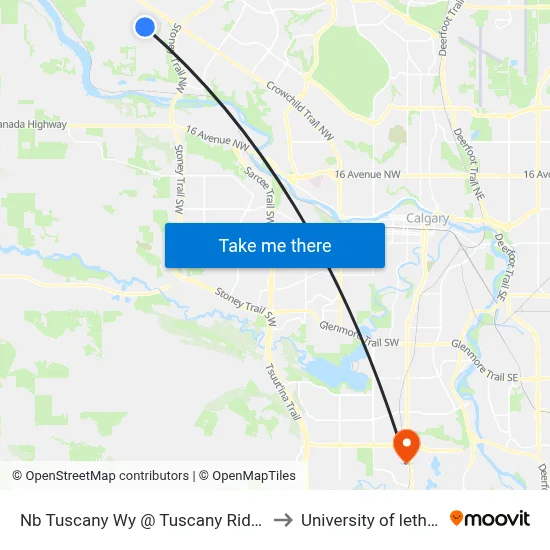 Nb Tuscany Wy @ Tuscany Ridge Ht NW to University of lethbridge map