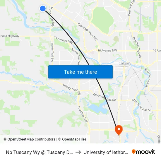 Nb Tuscany Wy @ Tuscany Dr NW to University of lethbridge map