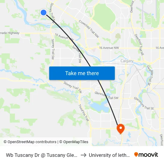 Wb Tuscany Dr @ Tuscany Glen Rd NW to University of lethbridge map