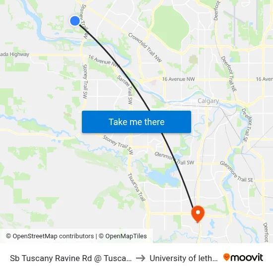 Sb Tuscany Ravine Rd @ Tuscany Dr NW to University of lethbridge map