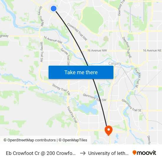 Eb Crowfoot Cr @ 200 Crowfoot Ga NW to University of lethbridge map