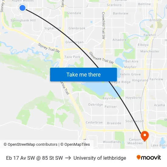 Eb 17 Av SW @ 85 St SW to University of lethbridge map