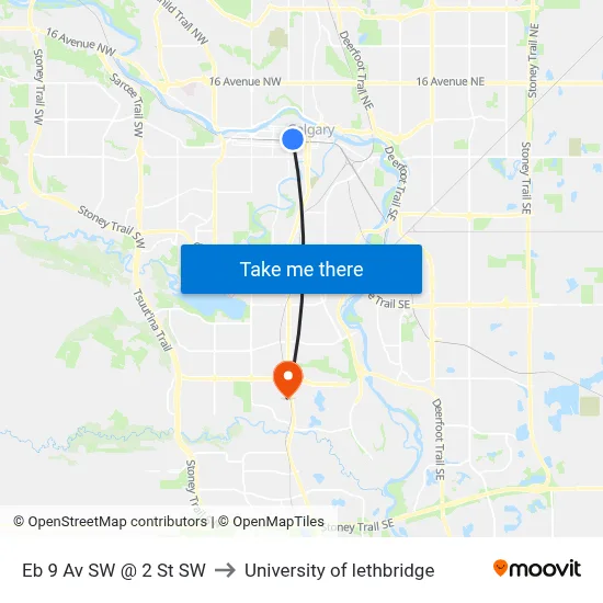 Eb 9 Av SW @ 2 St SW to University of lethbridge map