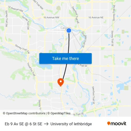 Eb 9 Av SE @ 6 St SE to University of lethbridge map