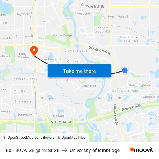 Eb 130 Av SE @ 48 St SE to University of lethbridge map