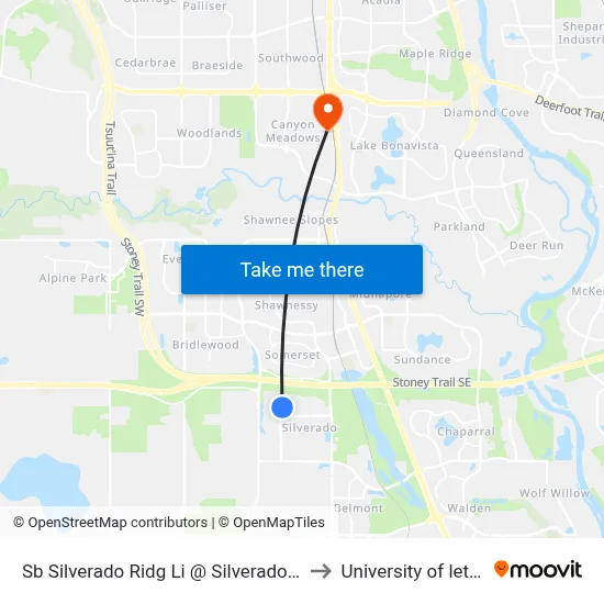 Sb Silverado Ridg Li @ Silverado Skies Dr SW to University of lethbridge map