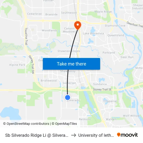 Sb Silverado Ridge Li @ Silverado Bv SW to University of lethbridge map