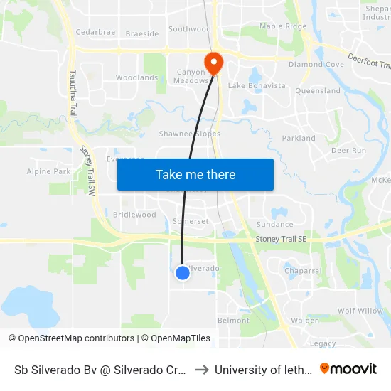 Sb Silverado Bv @ Silverado Crest Ld SW to University of lethbridge map