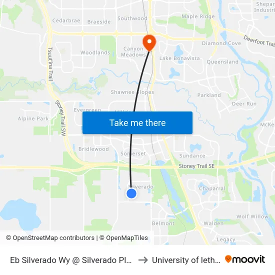 Eb Silverado Wy @ Silverado Plains Cl SW to University of lethbridge map
