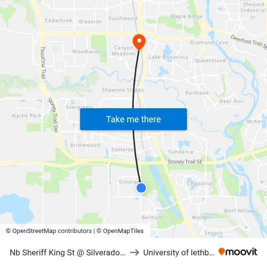 Nb Sheriff King St @ Silverado Wy SW to University of lethbridge map