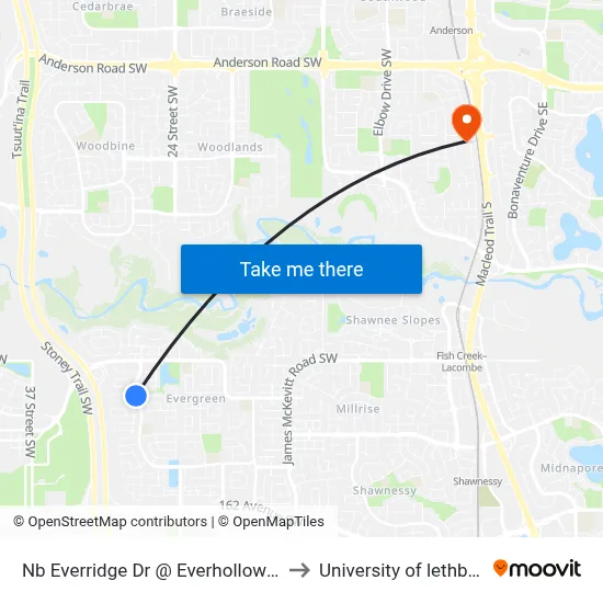 Nb  Everridge Dr @ Everhollow Ri SW to University of lethbridge map
