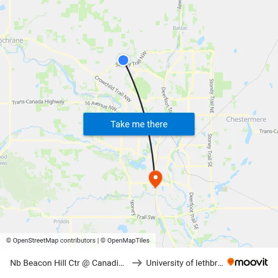 Nb Beacon Hill Ctr @ Canadian Tire to University of lethbridge map