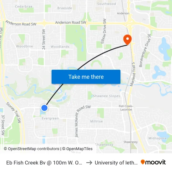 Eb Fish Creek Bv @ 100m W. Of 24 St SW to University of lethbridge map