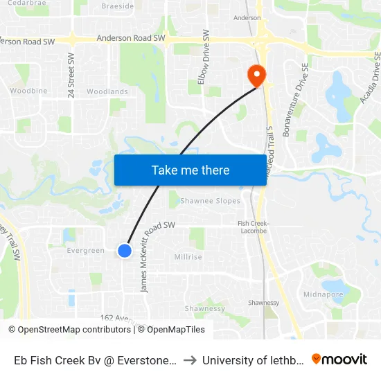 Eb Fish Creek Bv @ Everstone Dr SW to University of lethbridge map