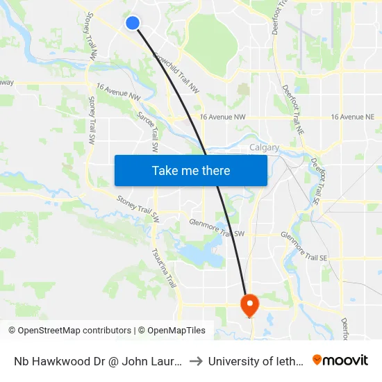 Nb Hawkwood Dr @ John Laurie Bv NW to University of lethbridge map