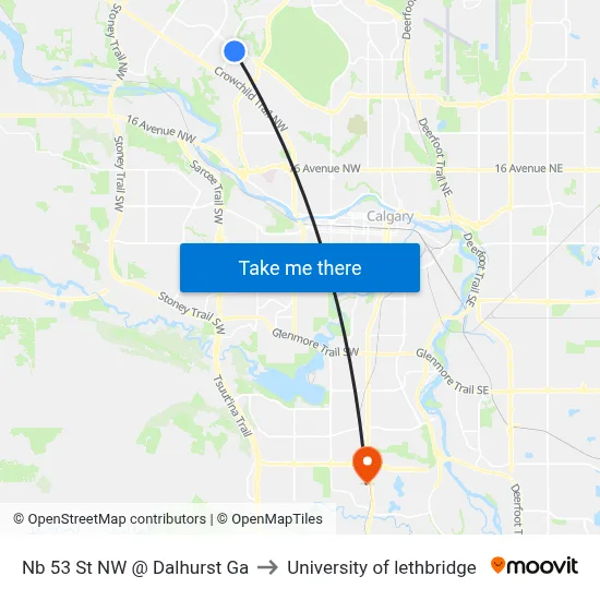 Nb 53 St NW @ Dalhurst Ga to University of lethbridge map