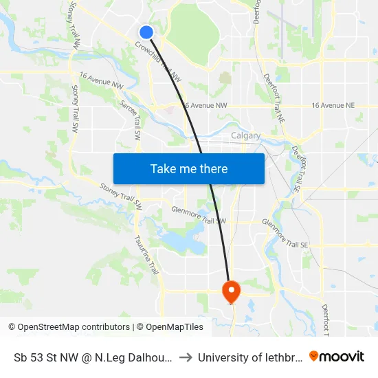 Sb 53 St NW @ N.Leg Dalhousie Dr to University of lethbridge map