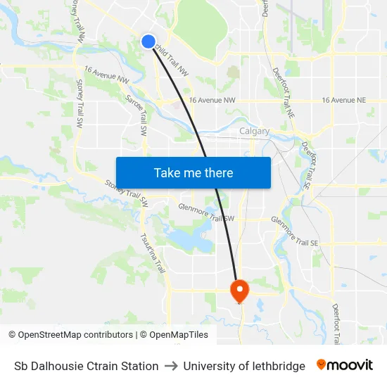 Sb Dalhousie Ctrain Station to University of lethbridge map