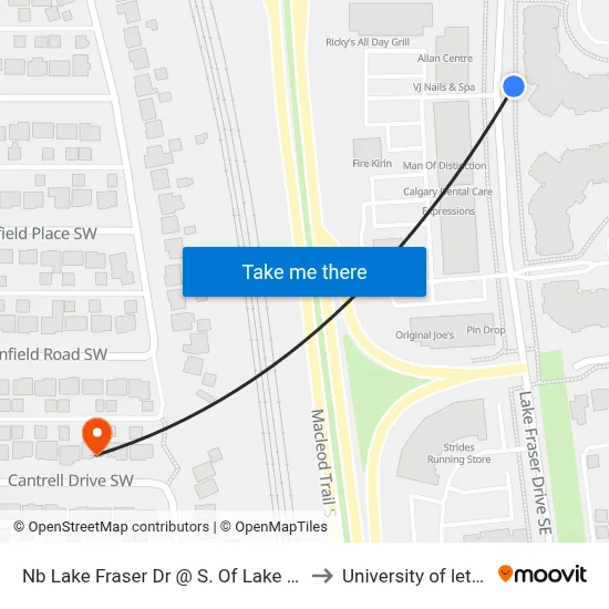 Nb Lake Fraser Dr @ S. Of Lake Fraser Gr SE to University of lethbridge map
