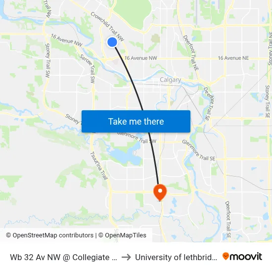 Wb 32 Av NW @ Collegiate Bv to University of lethbridge map